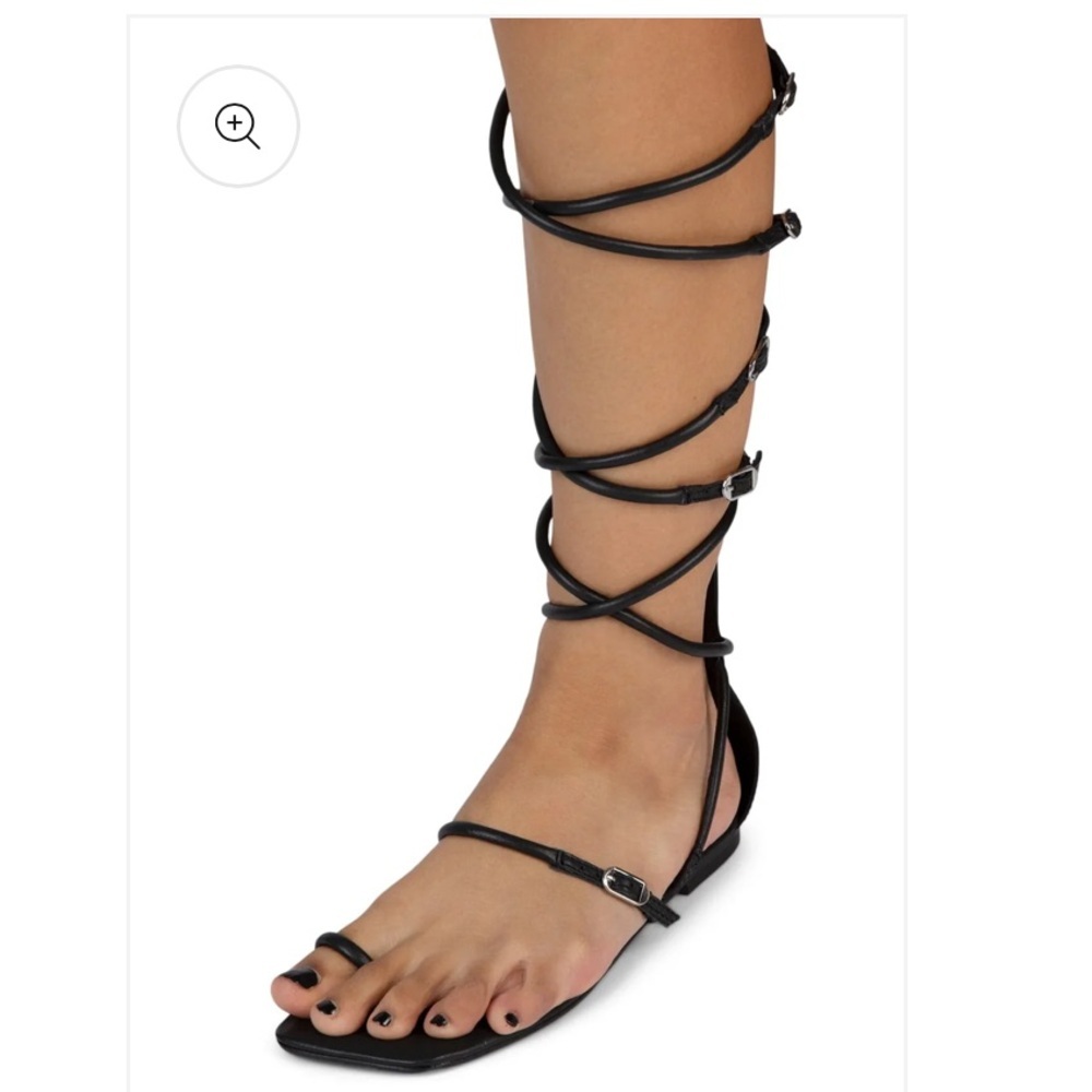 New Jeffrey Campbell Black Suede Minimal Gladia Gladiator Sandals